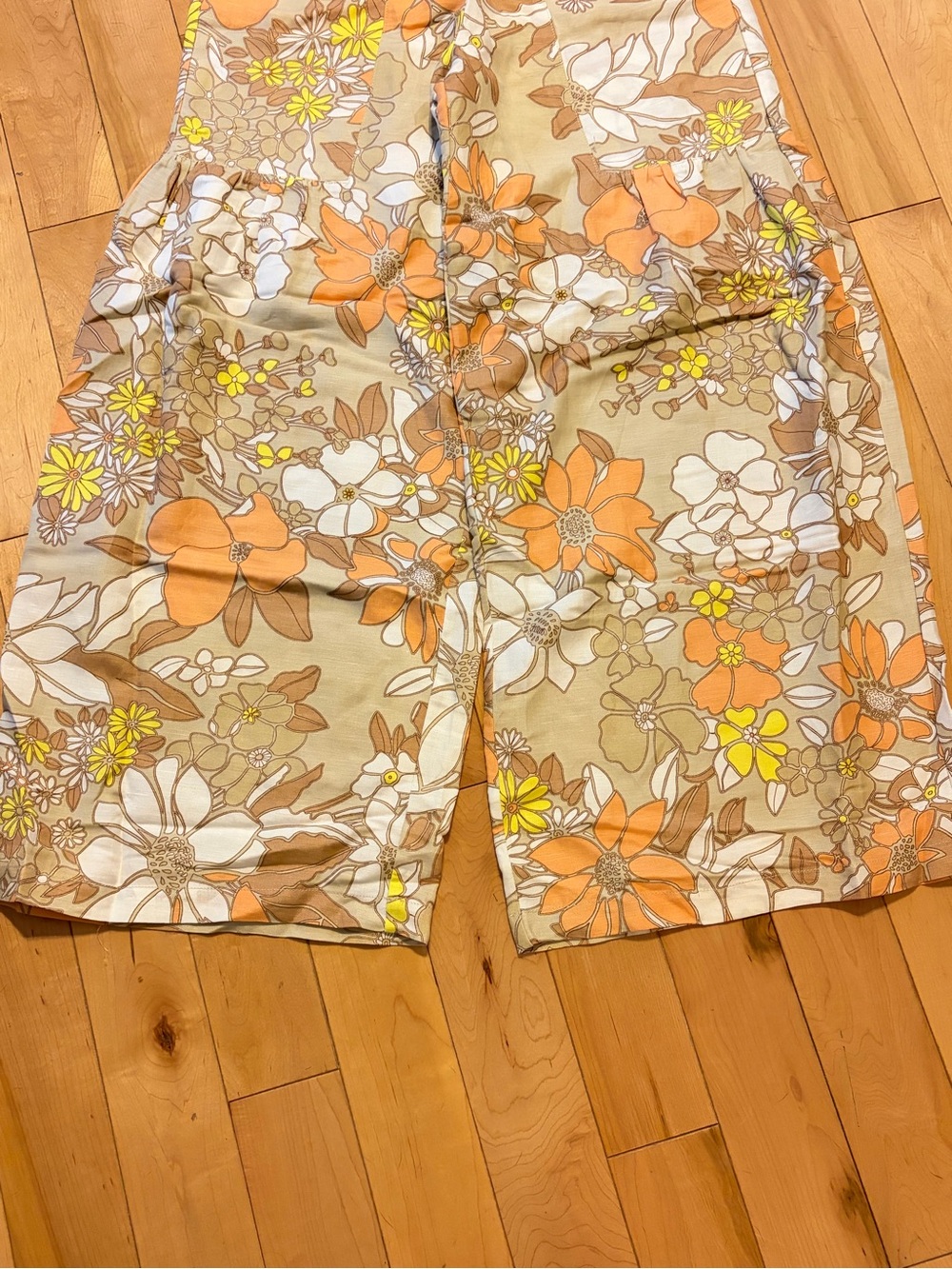 NWT Current Air Floral Tie-Waist linen Wide Leg Pants in Orange, Cream Tan small - Picture 3 of 11